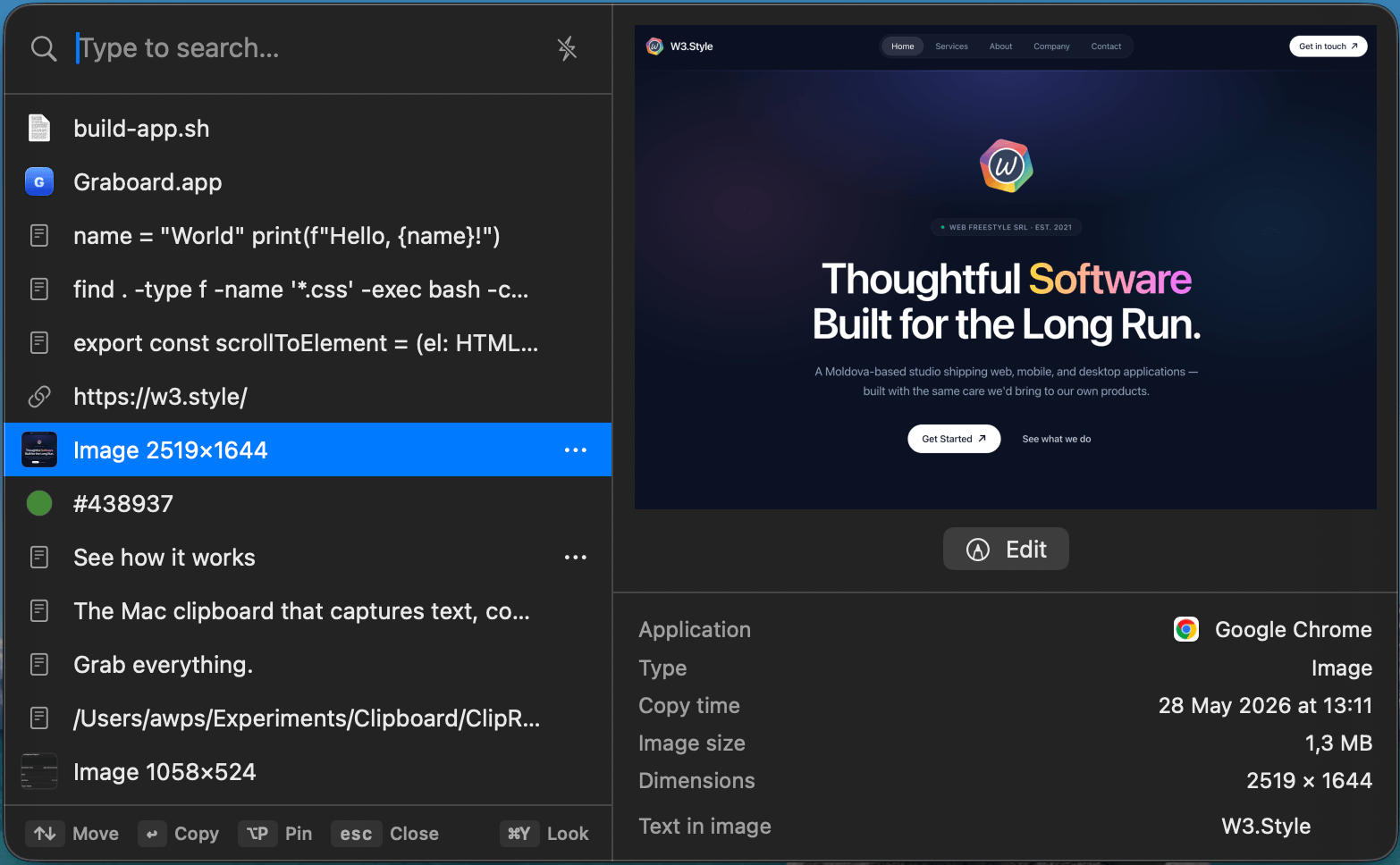 Graboard image preview with OCR-extracted text